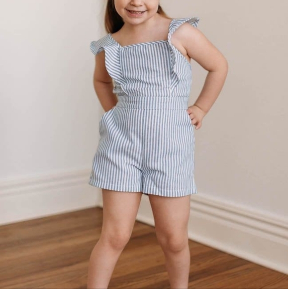Pink Lily Other - Pink Lily | Girls Blue Seersucker Romper | Small (size 5/6)